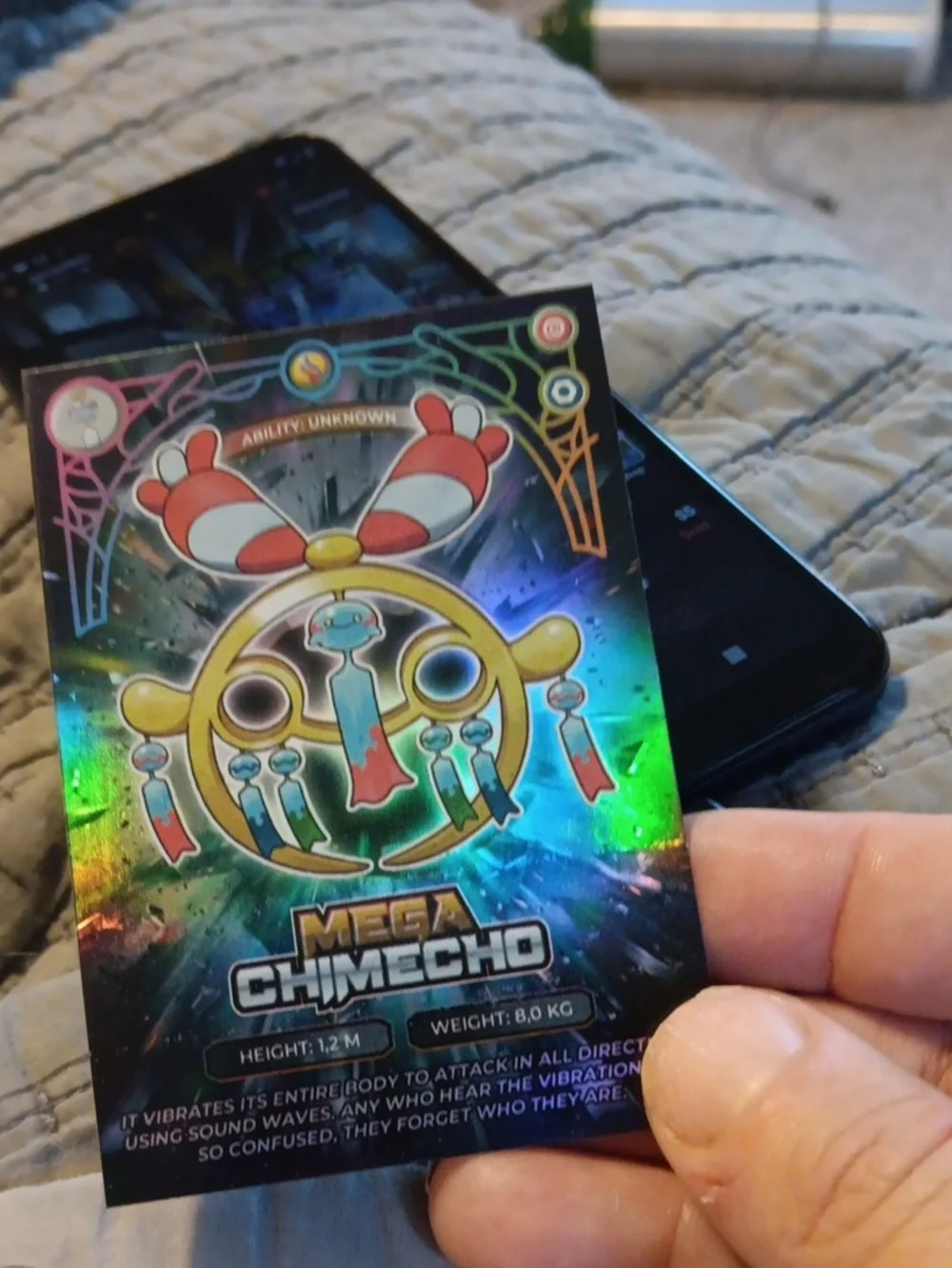 Mega Chimecho Holographic Trading Card - Vibrant Rainbow Foil
